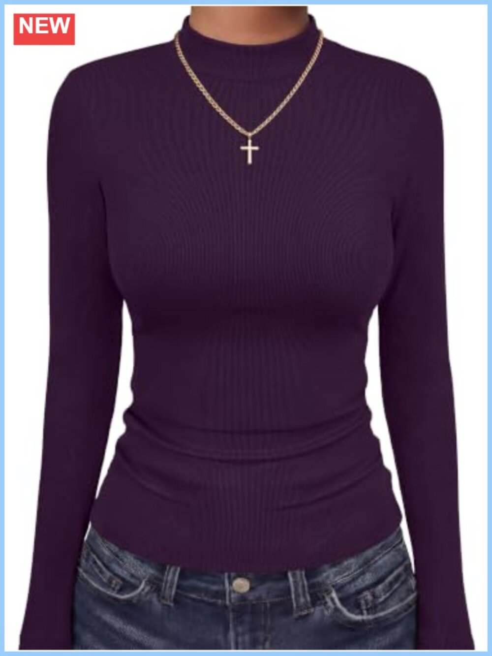 Slim Mock Neck Thermal Long Sleeve Tee Ribbed Knit Layer